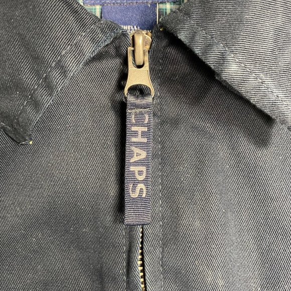 Chaps Mens Jacket Cargo Lightweight Stitch Patch Embroided Full Zip Navy Sz XL - Picture 6 of 13